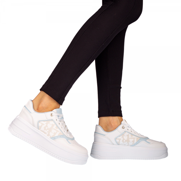 Pantofi sport dama Asiona albi cu albastru, 4 - Kalapod.net